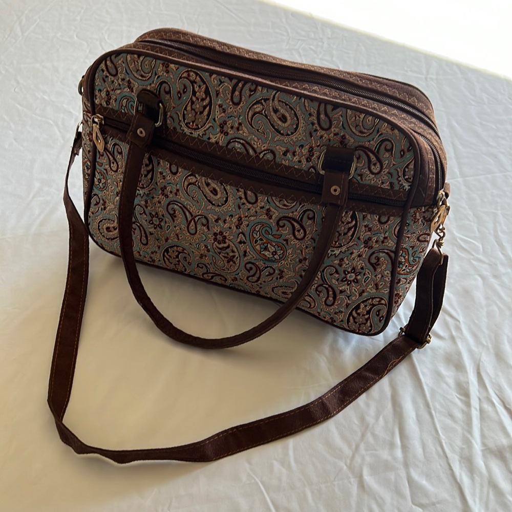 Women handbag; traditional brown & blue; excellent condition